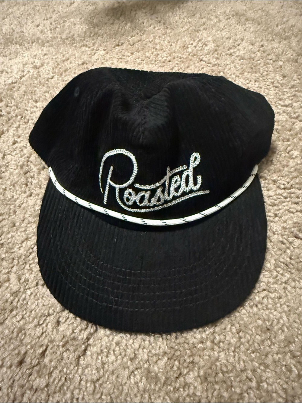 Starbucks Black Corduroy Snapback Cap with White Logo Tag